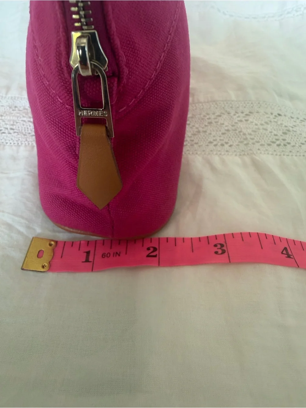 Hermes Hot Pink Canvas Cosmetic Pouch with H